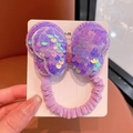 Sparkly purple sequin bow hair tie for girls with elastic band on display card - Purple Butterfly