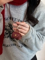 Close-up of burgundy leather coin pouch necklace with button snap on grey sweatshirt - 10# Wine Red Neck Mini Bag