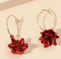 Creative red bow drop earrings with gold metal hoops for a festive Christmas gift look - Red Bow Hoop (EHMT-037HJ-JS)