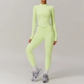 Ensemble de yoga vert fluo avec leggings taille haute et haut zippé à manches longues - S / Haut Et Bas / Vert Jaune Clair (Veste+Pantalon)