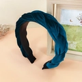 Peacock blue braided velvet headband with thick padded twist design and anti-slip lining - Peacock Blue