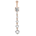 Rose gold navel ring with five sparkling round cubic zirconia drop pendant - Rose Gold Six Zircons