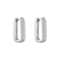 Silver geometric rectangular hoop earrings with twisted rope texture design - Rectangular Rope Texture / Large / White Gold