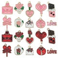Pink heart and rose enamel charms set in gold zinc alloy for DIY jewelry - Mixed 20 Styles Enamel Valentine Red Pink Set (SN1068)