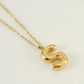 Polished gold bubble letter S pendant necklace with minimalist balloon style finish - Letter S [Gold]