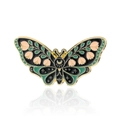 Exquisite butterfly enamel brooch with dark green and pink wings and crescent moon detail - DB012-A (Green Orange Flower Butterfly)