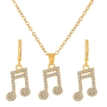 Golden musical note jewelry set with sparkling rhinestones necklace and hook earrings - Gold Musical Note Style (10645)