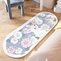Oval plush bedroom rug featuring a cute cartoon rabbit and floral design for kids - Peeking from Flowers