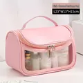 Rosa mattierte PVC-Kosmetiktasche mit Griff und Reißverschluss, 23x13x15 cm - Mattierte Kosmetiktasche / Rosa PU
