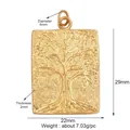 Golden rectangular tree of life charm with vintage relief details and size specifications - Tree of Life Rectangle / Gold