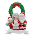 Detailed resin Christmas family ornament with Santa, Mrs. Claus and customizable banner - Christmas Santa Family 3-Head