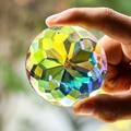 Handheld aurora faceted crystal ball prism suncatcher with rainbow light refraction - 75MM Bauhinia Shape / Rainbow AB