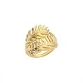 Anello aperto in acciaio inossidabile placcato oro 18k con design a foglia e piuma - 18-Stile Foglia di Piuma