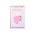 Pink heart chenille patch with gold glitter edge and peel and stick adhesive backing - Heart Shape / Pink