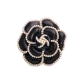Spilla camelia in smalto nero elegante con bordo in perle e base dorata - Nero con bordo perlato Camelia