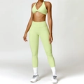 Damen Yoga-Set mit Neckholder-Top und High-Waist-Leggings in hellem Neongrün - S / Sport-BH + Leggings / Hellgelbgrün