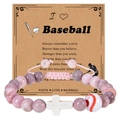 Detailed view of pink beaded baseball bracelet with a cross bead and gift card - Baseball Style