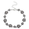 Zilveren vintage rozenarmband met bloembedels en verstelbare verlengketting - Glanzend Zilveren Roos (WG-0197)