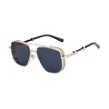 Retro square frame steampunk sunglasses for men with gold metal frames and side shields - C2 Glossy Black Gold Frame Gray Lens