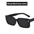 Gafas de sol cuadradas en negro brillante con lentes grises y remaches retro plata - Negro Brillante/Lente Gris