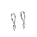Silver S925 sterling silver hoop earrings with teardrop zirconia charms for women - Leaf Pendant Earrings / 925 Silver / ERH220 Platinum Plated