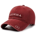 Casquette de baseball bordeaux délavé vintage avec broderie GUHHA et effet usé - Réglable / Rouge