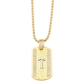 Detail view of golden rectangle pendant with silver letter T and sparkling white zircons - Letter T