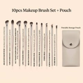 10-teiliges Profi-Make-up-Pinsel-Set mit beiger Ledertasche und champagnergoldenen Griffen - 10-teiliges Vergoldetes Set + Tasche