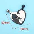 Cat hug heart-shaped puzzle pendant in black and silver finish, 30mm size - Heart Cat / Heart Cat - Silver/Black