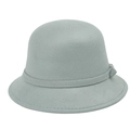 Detail of elegant wool felt pillbox hat with a decorative bow and fine stitching - Gray