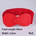 Elastic red wide belt with bow design, 80cm length and 5.8cm width for women - 80cm Extended / Red