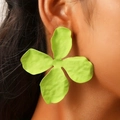 Exaggerated neon green four-petal flower earrings with irregular pleated leaf texture - Four-Petal Flower Shape (N-718) / Neon Green