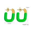 U-shaped stainless steel earrings in gold finish with vibrant green enamel coating - Bright Green (YTE2410501-3)