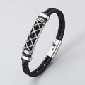 Bracciale da uomo a doppio strato in pelle nera intrecciata con chiusura magnetica argento - Colore Acciaio (KB204693-SJ)