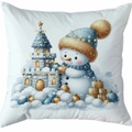 Housse de coussin de Noël avec motif bonhomme de neige et château doré sur blanc - Style 12