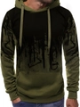 Men's fleece hoodie in army green and black gradient with street graffiti pattern - Army Green