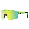 Fluorescent green and black splatter sports sunglasses with yellow-green mirrored lenses - Fluorescent Green Black Splatter Yellow Green Lens (C14)