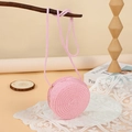 Pink circular woven straw crossbody bag with textured spiral pattern and shoulder strap - 12cm / Water Pink