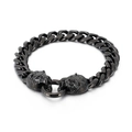 Pulsera de hombre en acero negro con eslabones cubanos y doble cabeza de león - Negro