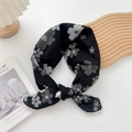 Black cotton neck scarf featuring white floral patterns and delicate lace trim edges - Black Applique Floral