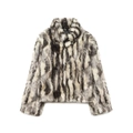 Manteau en fausse fourrure pour femmes avec texture animale noir gris et col montant - S / Gris Blanc Noir Mélangé
