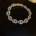 Adjustable golden link bracelet with pavé cubic zirconia iris and cross charm - Pave Zirconia Oval Link Style