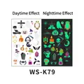 Luminous Halloween cartoon tattoos WS-K79 with glowing ghosts and pumpkins - 120*76mm / Cross Black Cat Pattern (WS-K79)