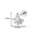 Titanium labret stud with teardrop zircon and fan-shaped accents, 0.78cm height - Fan Shape Style (T2553-4#) / Silver