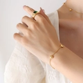 Conjunto de joyas doradas con collar y pulsera de corazones y anillo de gema verde - Pulsera de Corazón Vertical Dorado-15+5cm
