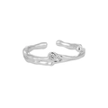 Bague minimaliste en argent sterling S925 avec texture et zircon brillant - Ouvert Réglable / Style JT940 (Pierre unique)