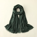 Solid dark green cotton linen scarf with soft fringe edges and crinkled texture - 100*195CM / Teal