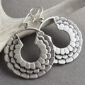 Orecchini geometrici retrò in argento con design a ventaglio a strati stile boho - Argento Antico Ventaglio a Scaglie Stratificate