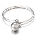 Brazalete de doble capa de acero inoxidable en plata pulida con dijes de cuentas - Color Acero(KB55844-Z)
