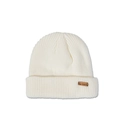 Detailed view of the ivory knit texture and deer leather patch on the winter beanie hat - 51-53cm / White